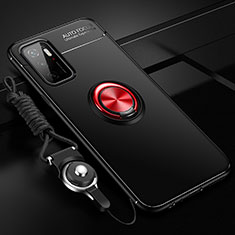 Silikon Hülle Handyhülle Ultra Dünn Schutzhülle Tasche Flexible mit Magnetisch Fingerring Ständer SD3 für Xiaomi Redmi 10 5G Rot und Schwarz