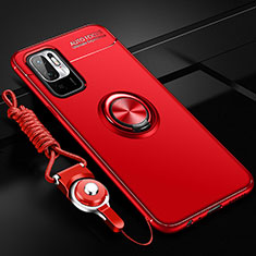 Silikon Hülle Handyhülle Ultra Dünn Schutzhülle Tasche Flexible mit Magnetisch Fingerring Ständer SD3 für Xiaomi Redmi Note 10T 5G Rot