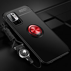 Silikon Hülle Handyhülle Ultra Dünn Schutzhülle Tasche Flexible mit Magnetisch Fingerring Ständer SD3 für Xiaomi Redmi Note 10T 5G Rot und Schwarz