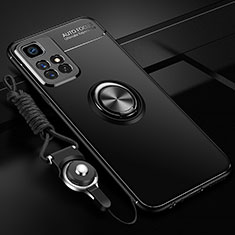 Silikon Hülle Handyhülle Ultra Dünn Schutzhülle Tasche Flexible mit Magnetisch Fingerring Ständer SD3 für Xiaomi Redmi Note 11 4G (2021) Schwarz