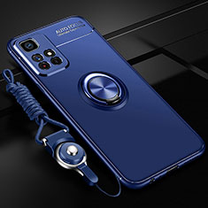 Silikon Hülle Handyhülle Ultra Dünn Schutzhülle Tasche Flexible mit Magnetisch Fingerring Ständer SD3 für Xiaomi Redmi Note 11 5G Blau