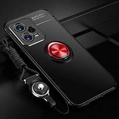 Silikon Hülle Handyhülle Ultra Dünn Schutzhülle Tasche Flexible mit Magnetisch Fingerring Ständer SD3 für Xiaomi Redmi Note 12 Explorer Rot und Schwarz