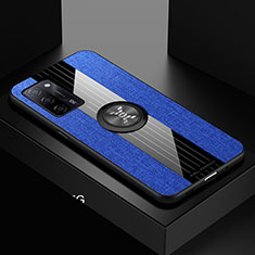 Silikon Hülle Handyhülle Ultra Dünn Schutzhülle Tasche Flexible mit Magnetisch Fingerring Ständer X01L für Oppo A53s 5G Blau