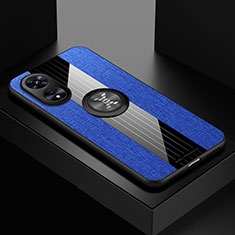 Silikon Hülle Handyhülle Ultra Dünn Schutzhülle Tasche Flexible mit Magnetisch Fingerring Ständer X01L für Oppo A58 5G Blau
