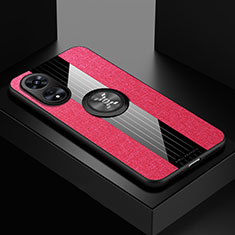 Silikon Hülle Handyhülle Ultra Dünn Schutzhülle Tasche Flexible mit Magnetisch Fingerring Ständer X01L für Oppo A58 5G Rot