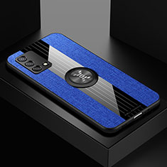 Silikon Hülle Handyhülle Ultra Dünn Schutzhülle Tasche Flexible mit Magnetisch Fingerring Ständer X01L für Oppo F19 Blau