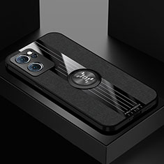 Silikon Hülle Handyhülle Ultra Dünn Schutzhülle Tasche Flexible mit Magnetisch Fingerring Ständer X01L für Oppo Find X5 Lite 5G Schwarz