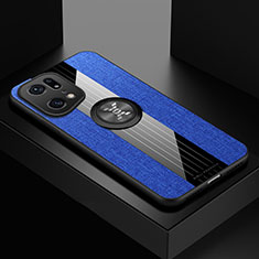 Silikon Hülle Handyhülle Ultra Dünn Schutzhülle Tasche Flexible mit Magnetisch Fingerring Ständer X01L für Oppo Find X5 Pro 5G Blau