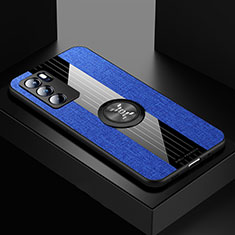Silikon Hülle Handyhülle Ultra Dünn Schutzhülle Tasche Flexible mit Magnetisch Fingerring Ständer X01L für Oppo Reno6 Pro 5G India Blau