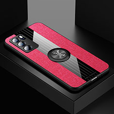 Silikon Hülle Handyhülle Ultra Dünn Schutzhülle Tasche Flexible mit Magnetisch Fingerring Ständer X01L für Oppo Reno6 Pro 5G India Rot