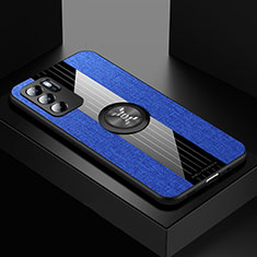 Silikon Hülle Handyhülle Ultra Dünn Schutzhülle Tasche Flexible mit Magnetisch Fingerring Ständer X01L für Oppo Reno6 Z 5G Blau