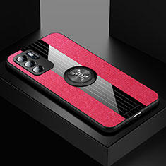 Silikon Hülle Handyhülle Ultra Dünn Schutzhülle Tasche Flexible mit Magnetisch Fingerring Ständer X01L für Oppo Reno6 Z 5G Rot