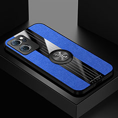 Silikon Hülle Handyhülle Ultra Dünn Schutzhülle Tasche Flexible mit Magnetisch Fingerring Ständer X01L für Oppo Reno7 5G Blau