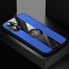 Silikon Hülle Handyhülle Ultra Dünn Schutzhülle Tasche Flexible mit Magnetisch Fingerring Ständer X01L für Oppo Reno7 Z 5G Blau
