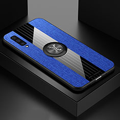 Silikon Hülle Handyhülle Ultra Dünn Schutzhülle Tasche Flexible mit Magnetisch Fingerring Ständer X01L für Samsung Galaxy A30S Blau