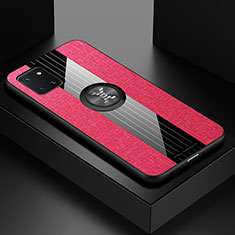 Silikon Hülle Handyhülle Ultra Dünn Schutzhülle Tasche Flexible mit Magnetisch Fingerring Ständer X01L für Samsung Galaxy A81 Rot