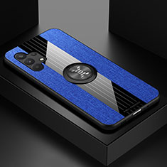 Silikon Hülle Handyhülle Ultra Dünn Schutzhülle Tasche Flexible mit Magnetisch Fingerring Ständer X01L für Samsung Galaxy M32 5G Blau