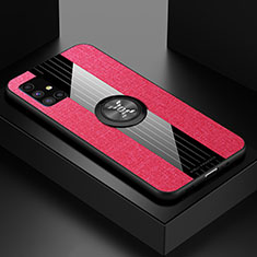 Silikon Hülle Handyhülle Ultra Dünn Schutzhülle Tasche Flexible mit Magnetisch Fingerring Ständer X01L für Samsung Galaxy M51 Rot