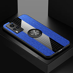 Silikon Hülle Handyhülle Ultra Dünn Schutzhülle Tasche Flexible mit Magnetisch Fingerring Ständer X01L für Vivo X60 Pro 5G Blau