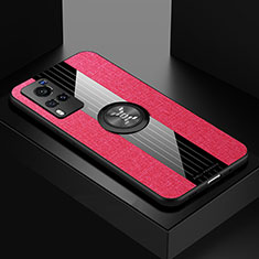 Silikon Hülle Handyhülle Ultra Dünn Schutzhülle Tasche Flexible mit Magnetisch Fingerring Ständer X01L für Vivo X60 Pro 5G Rot