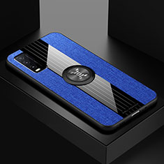 Silikon Hülle Handyhülle Ultra Dünn Schutzhülle Tasche Flexible mit Magnetisch Fingerring Ständer X01L für Vivo Y11s Blau