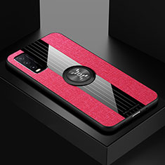 Silikon Hülle Handyhülle Ultra Dünn Schutzhülle Tasche Flexible mit Magnetisch Fingerring Ständer X01L für Vivo Y20 Rot