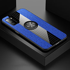 Silikon Hülle Handyhülle Ultra Dünn Schutzhülle Tasche Flexible mit Magnetisch Fingerring Ständer X01L für Xiaomi Poco M3 Blau