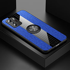 Silikon Hülle Handyhülle Ultra Dünn Schutzhülle Tasche Flexible mit Magnetisch Fingerring Ständer X01L für Xiaomi Poco X3 GT 5G Blau