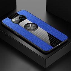 Silikon Hülle Handyhülle Ultra Dünn Schutzhülle Tasche Flexible mit Magnetisch Fingerring Ständer X01L für Xiaomi Poco X3 NFC Blau