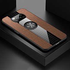 Silikon Hülle Handyhülle Ultra Dünn Schutzhülle Tasche Flexible mit Magnetisch Fingerring Ständer X01L für Xiaomi Poco X3 NFC Braun