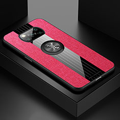 Silikon Hülle Handyhülle Ultra Dünn Schutzhülle Tasche Flexible mit Magnetisch Fingerring Ständer X01L für Xiaomi Poco X3 Pro Rot
