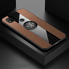 Silikon Hülle Handyhülle Ultra Dünn Schutzhülle Tasche Flexible mit Magnetisch Fingerring Ständer X01L für Xiaomi Redmi 10A 4G Braun