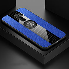 Silikon Hülle Handyhülle Ultra Dünn Schutzhülle Tasche Flexible mit Magnetisch Fingerring Ständer X01L für Xiaomi Redmi 9 Prime India Blau