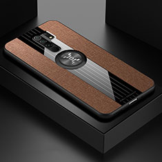 Silikon Hülle Handyhülle Ultra Dünn Schutzhülle Tasche Flexible mit Magnetisch Fingerring Ständer X01L für Xiaomi Redmi 9 Prime India Braun
