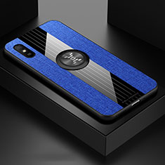 Silikon Hülle Handyhülle Ultra Dünn Schutzhülle Tasche Flexible mit Magnetisch Fingerring Ständer X01L für Xiaomi Redmi 9i Blau