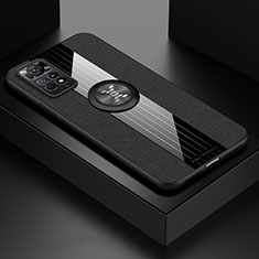 Silikon Hülle Handyhülle Ultra Dünn Schutzhülle Tasche Flexible mit Magnetisch Fingerring Ständer X01L für Xiaomi Redmi Note 11 4G (2022) Schwarz