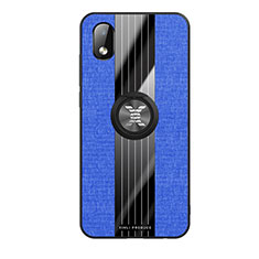 Silikon Hülle Handyhülle Ultra Dünn Schutzhülle Tasche Flexible mit Magnetisch Fingerring Ständer X02L für Samsung Galaxy A01 Core Blau