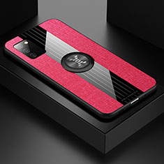Silikon Hülle Handyhülle Ultra Dünn Schutzhülle Tasche Flexible mit Magnetisch Fingerring Ständer X02L für Samsung Galaxy A02s Rot