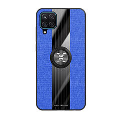 Silikon Hülle Handyhülle Ultra Dünn Schutzhülle Tasche Flexible mit Magnetisch Fingerring Ständer X02L für Samsung Galaxy A12 Blau