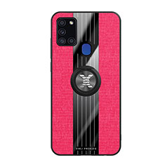 Silikon Hülle Handyhülle Ultra Dünn Schutzhülle Tasche Flexible mit Magnetisch Fingerring Ständer X02L für Samsung Galaxy A21s Rot