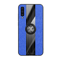 Silikon Hülle Handyhülle Ultra Dünn Schutzhülle Tasche Flexible mit Magnetisch Fingerring Ständer X02L für Samsung Galaxy A50S Blau
