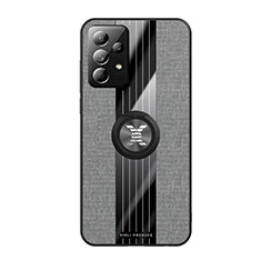 Silikon Hülle Handyhülle Ultra Dünn Schutzhülle Tasche Flexible mit Magnetisch Fingerring Ständer X02L für Samsung Galaxy A52 5G Grau