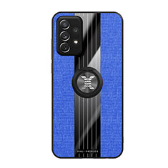 Silikon Hülle Handyhülle Ultra Dünn Schutzhülle Tasche Flexible mit Magnetisch Fingerring Ständer X02L für Samsung Galaxy A72 5G Blau