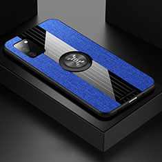 Silikon Hülle Handyhülle Ultra Dünn Schutzhülle Tasche Flexible mit Magnetisch Fingerring Ständer X02L für Samsung Galaxy F02S SM-E025F Blau