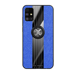 Silikon Hülle Handyhülle Ultra Dünn Schutzhülle Tasche Flexible mit Magnetisch Fingerring Ständer X02L für Samsung Galaxy M51 Blau