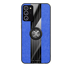 Silikon Hülle Handyhülle Ultra Dünn Schutzhülle Tasche Flexible mit Magnetisch Fingerring Ständer X02L für Samsung Galaxy Note 20 5G Blau