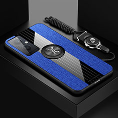 Silikon Hülle Handyhülle Ultra Dünn Schutzhülle Tasche Flexible mit Magnetisch Fingerring Ständer X03L für OnePlus Nord N20 5G Blau