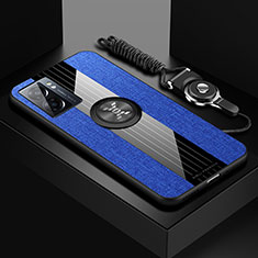 Silikon Hülle Handyhülle Ultra Dünn Schutzhülle Tasche Flexible mit Magnetisch Fingerring Ständer X03L für OnePlus Nord N300 5G Blau