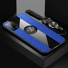 Silikon Hülle Handyhülle Ultra Dünn Schutzhülle Tasche Flexible mit Magnetisch Fingerring Ständer X03L für Oppo A53s 5G Blau