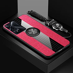 Silikon Hülle Handyhülle Ultra Dünn Schutzhülle Tasche Flexible mit Magnetisch Fingerring Ständer X03L für Oppo A58 5G Rot